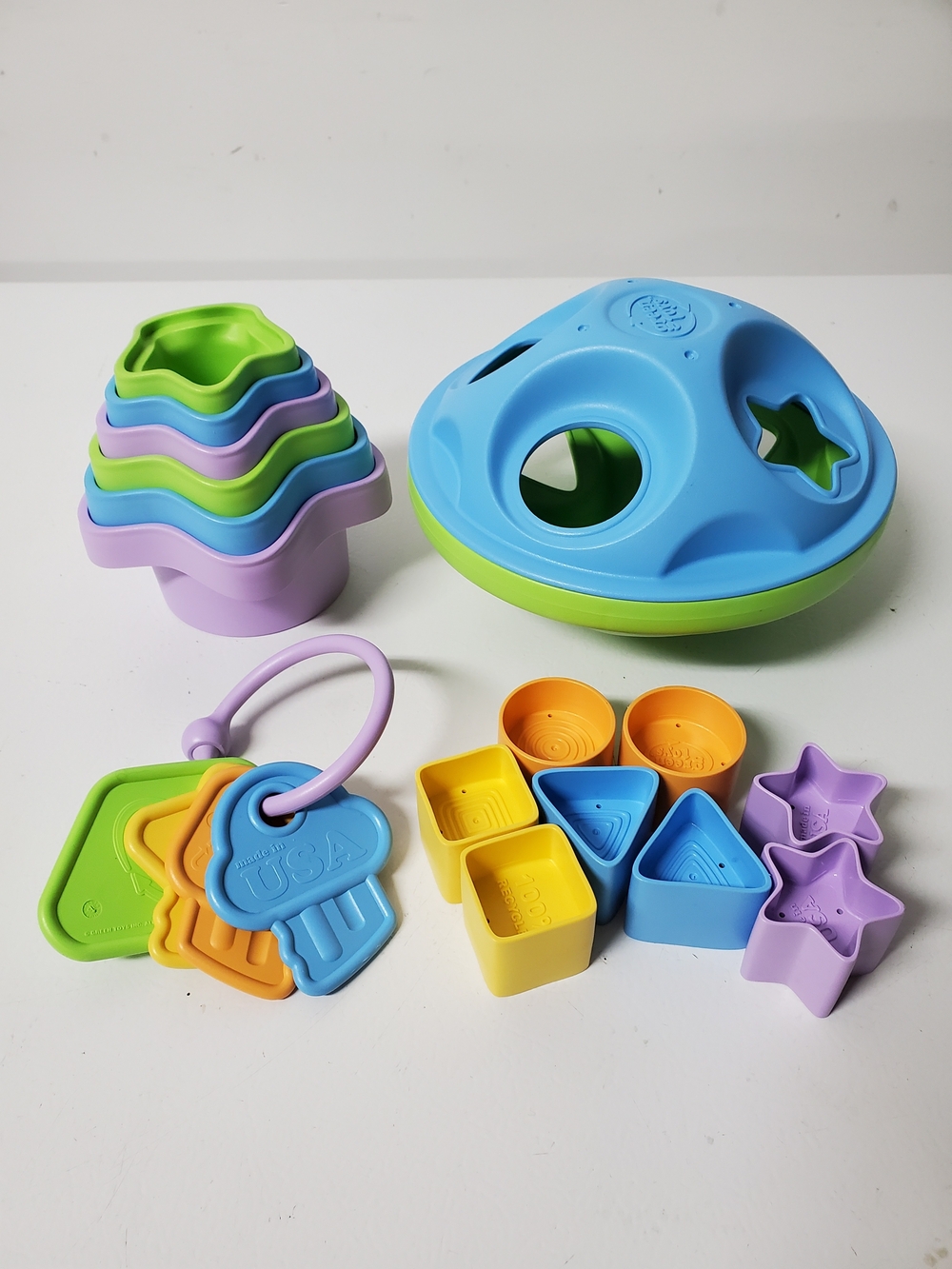 GREEN TOYS- Shape Sorter, Stacking Cups And Toy Keys Baby Bundle